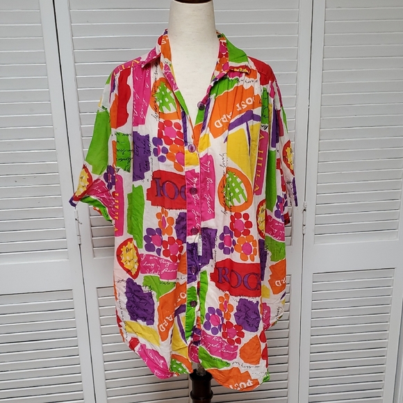 Stefano Collection Tops - Vintage Stefano International Colorful Graphic Button Down Shirt